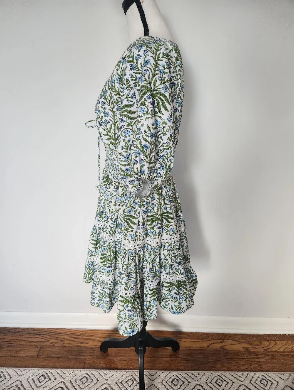 SAYLOR White Floral Puff-Sleeve Mini Dress with Green Print - Picture 10 of 16